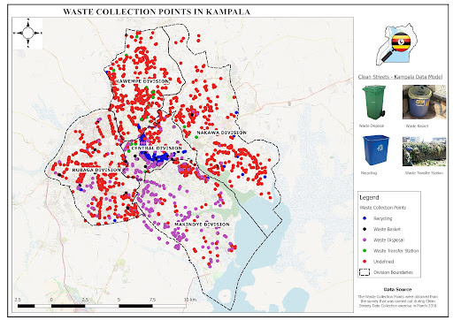 map showing  waste collection points in Kampala